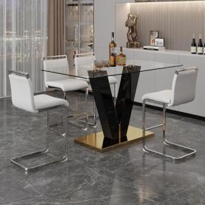 Ebullient 63" Bar Dining Table Set for 4，Modern Bar Dining Table Set with 4 PU Leather Stools, Gold Counter Height Table and Chairs for Kitchen, Dining Room and Pub