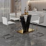 Ebullient 63" Bar Dining Table Set for 4，Modern Bar Dining Table Set with 4 PU Leather Stools, Gold Counter Height Table and Chairs for Kitchen, Dining Room and Pub