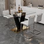 Ebullient 63" Bar Dining Table Set for 4，Modern Bar Dining Table Set with 4 PU Leather Stools, Gold Counter Height Table and Chairs for Kitchen, Dining Room and Pub