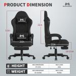 Gamtimer Gaming Chair with Footrest, Ergonomic Computer Chair, PU Breathable Material with Headrest and Lumbar Support, Suitable for Silla Gamer and Adults(Black)