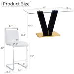 Ebullient 63" Bar Dining Table Set for 4，Modern Bar Dining Table Set with 4 PU Leather Stools, Gold Counter Height Table and Chairs for Kitchen, Dining Room and Pub