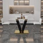 Ebullient 63" Bar Dining Table Set for 4，Modern Bar Dining Table Set with 4 PU Leather Stools, Gold Counter Height Table and Chairs for Kitchen, Dining Room and Pub