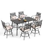 Sophia & William 7-Piece Outdoor Bar Set, Bar Height Patio Table and Chairs for 6, 6 Outdoor Swivel Bar Stools with Beige Cushion and 1 Rectangular Bar Height Table