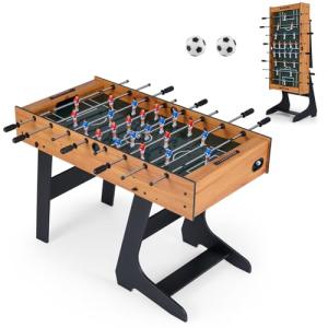 Goplus Folding Foosball Table, 48'' Full Competition Size Freestanding Soccer Game Table with 22 Players, 2 Balls, Space-Saving Foldable Arcade Table for Adults Family Game Night (Natural)