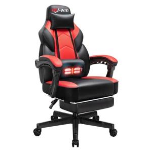 Gaming Chair, Office Chair with Footrest and Lumbar Support, Height Adjustable Game Chair with 360°-Swivel Seat and Headrest and for Office or Gaming (Deep Red)
