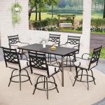 Sophia & William 7-Piece Outdoor Bar Set, Bar Height Patio Table and Chairs for 6, 6 Outdoor Swivel Bar Stools with Beige Cushion and 1 Rectangular Bar Height Table