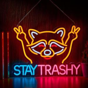 Stay Trashy Racoon Neon Sign for Wall Decor LED Light USB Powered Dimmable Art Signs for Bar Pub Store Man Cave Kids Room 16.2 X 12.6 inch