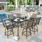 Sophia & William Outdoor Bar Set, Patio Bar Table and Chairs Set, Bar Height Patio Set - 6 x Swivel Bar Chairs(Brown-Padded), 1 x Rectangular Bar Table(Black)