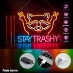 Stay Trashy Racoon Neon Sign for Wall Decor LED Light USB Powered Dimmable Art Signs for Bar Pub Store Man Cave Kids Room 16.2 X 12.6 inch