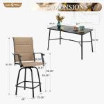 Sophia & William Outdoor Bar Set, Patio Bar Table and Chairs Set, Bar Height Patio Set - 6 x Swivel Bar Chairs(Brown-Padded), 1 x Rectangular Bar Table(Black)