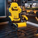 Dowinx Gaming Chair Big and Tall, 350LBS Heavy Duty PC Gaming Chair with Massage & Footrest, Ergonomic Reclining Gamer Chair with Embroidered Esports Design, Yellow