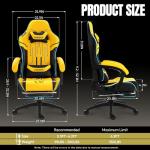 Dowinx Gaming Chair Big and Tall, 350LBS Heavy Duty PC Gaming Chair with Massage & Footrest, Ergonomic Reclining Gamer Chair with Embroidered Esports Design, Yellow