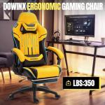 Dowinx Gaming Chair Big and Tall, 350LBS Heavy Duty PC Gaming Chair with Massage & Footrest, Ergonomic Reclining Gamer Chair with Embroidered Esports Design, Yellow