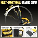 Dowinx Gaming Chair Big and Tall, 350LBS Heavy Duty PC Gaming Chair with Massage & Footrest, Ergonomic Reclining Gamer Chair with Embroidered Esports Design, Yellow