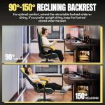 Dowinx Gaming Chair Big and Tall, 350LBS Heavy Duty PC Gaming Chair with Massage & Footrest, Ergonomic Reclining Gamer Chair with Embroidered Esports Design, Yellow