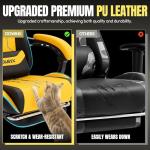 Dowinx Gaming Chair Big and Tall, 350LBS Heavy Duty PC Gaming Chair with Massage & Footrest, Ergonomic Reclining Gamer Chair with Embroidered Esports Design, Yellow