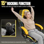 Dowinx Gaming Chair Big and Tall, 350LBS Heavy Duty PC Gaming Chair with Massage & Footrest, Ergonomic Reclining Gamer Chair with Embroidered Esports Design, Yellow