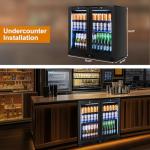 FoMup Back Bar Cooler Undercounter Beverage Refrigerator with Glass Door, Commercial Display Fridge for Beer Drink Soda with Temperature Control, 7.2Cu. Ft. Large Capacity, Black