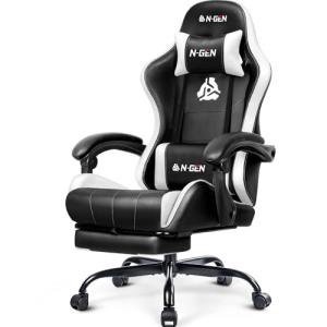 NEO CHAIR Video Gaming Chair with Footrest High Back Ergonomic Comfortable Office Computer Desk with Lumbar Support Height Adjustable with PU Leather Recliner for Adults Women Men (White)