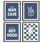 Little Man Cave Retro Preppy Checkered Lightning Peace Sign Long Live Boyhood Poster Prints for Boy Teen Room Dorm Decor,Preppy Decorations Prints Wall Art Unframed 4pcs 8x10inches,Teen Boys Gifts