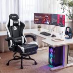 NEO CHAIR Video Gaming Chair with Footrest High Back Ergonomic Comfortable Office Computer Desk with Lumbar Support Height Adjustable with PU Leather Recliner for Adults Women Men (White)