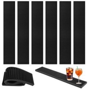 Acrux7 6 Pack Black Rubber Bar Mats, 17.7"x3.5" Non-Slip Spill Mat, PVC Bar Drink Mats for Countertop, Bartending, Home Bar, Kitchen, Pubs, Restaurants