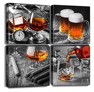 Vintage Wine Glass Canvas Wall Art for Man Cave