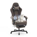 Kslysuty Gaming Chair Breathable Leather with Pocket Spring Cushion,Wide and High Ergonomic Office Chair with Headrest,Computer Gaming Chair with Footrest for Adult and Teen,Grey