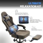 Kslysuty Gaming Chair Breathable Leather with Pocket Spring Cushion,Wide and High Ergonomic Office Chair with Headrest,Computer Gaming Chair with Footrest for Adult and Teen,Grey