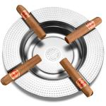Cigar Ashtray 4 Slots Unbreakable Large Ring Gauge Ashtray for Outside/Indoor Decor with 4 Rest Cigar Holders Metal Ash Tray for Men (Silver)