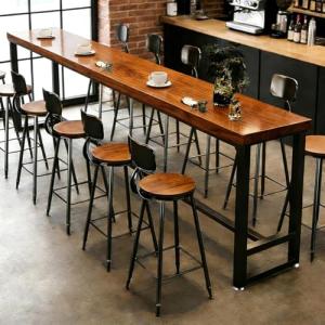 Caotpe Bar Height Table Long Bar Table Solid Wood Farmhouse Bar Table Industrial Long Bar Height Table for Kitchen Coffee Shop, No Stool(95" L x 15.7" W x 41.3" H)