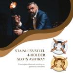 Cigar Ashtray 4 Slots Unbreakable Large Ring Gauge Ashtray for Outside/Indoor Decor with 4 Rest Cigar Holders Metal Ash Tray for Men (Silver)