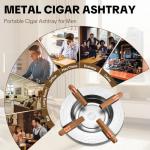 Cigar Ashtray 4 Slots Unbreakable Large Ring Gauge Ashtray for Outside/Indoor Decor with 4 Rest Cigar Holders Metal Ash Tray for Men (Silver)