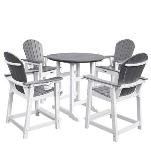 YUSSJI Tall Adirondack Chairs Patio Bar Tables Set of 5 Weather Resistant HDPE 35" Round Outdoor Bar Adirondack Barstools Plastic Height Table Pub, for Garden, Backyard, Yard, Pool, Fire, Pit (Grey)