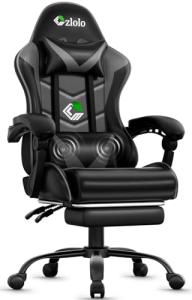 Czlolo Gaming Chair with Footrest Racing Style Lumbar Support Massager Video Game Chair with Metal Legs, High Back Reclining Gamer Chair with Headrest, 360° Swivel Office Computer Desk Chair (Gray)