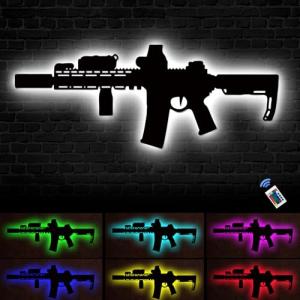 Gun Pistol Light Wall Decor Neon Sign Man Cave 3D LED Silhouette Gun Accessories Statue Christmas Valentine Birthday Gifts Home Bedroom Game Room 16 Colors Dimmable Night Lights 17.3"x6.7"