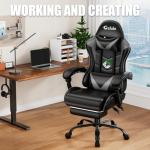Czlolo Gaming Chair with Footrest Racing Style Lumbar Support Massager Video Game Chair with Metal Legs, High Back Reclining Gamer Chair with Headrest, 360° Swivel Office Computer Desk Chair (Gray)