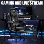 Czlolo Gaming Chair with Footrest Racing Style Lumbar Support Massager Video Game Chair with Metal Legs, High Back Reclining Gamer Chair with Headrest, 360° Swivel Office Computer Desk Chair (Gray)