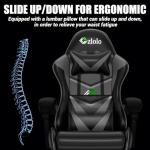 Czlolo Gaming Chair with Footrest Racing Style Lumbar Support Massager Video Game Chair with Metal Legs, High Back Reclining Gamer Chair with Headrest, 360° Swivel Office Computer Desk Chair (Gray)