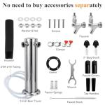 Hgkeke Dual Beer Tower Dispenser - Double Tap Kegerator Tower Draft Beer Tower Dispenser Pre-installed 5ft Beer Line Stainless Steel Core Faucet Double Keg Tap Beer Tower for 3" Kegerator Tower