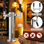 Hgkeke Dual Beer Tower Dispenser - Double Tap Kegerator Tower Draft Beer Tower Dispenser Pre-installed 5ft Beer Line Stainless Steel Core Faucet Double Keg Tap Beer Tower for 3" Kegerator Tower