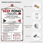Beer Pong House Rules Vintage Metal Games Tin Signs Funny Classic Beer Pong Decor Poster - Man Cave, Garage, Bar, Office & Pub Club Aluminum Decor Plaque 8x12 Inch