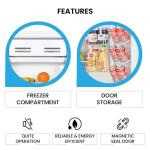 Compact Fridge with Freezer, 3.2 cu ft (91L), White, Space-Saving Flat Back, Reversible Door, Full-Width Freezer, for Snacks, Frozen Meals, Beverages, Beer, Den, Dorm, Office, Rec Room, Home Bar