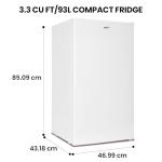 Compact Fridge with Freezer, 3.2 cu ft (91L), White, Space-Saving Flat Back, Reversible Door, Full-Width Freezer, for Snacks, Frozen Meals, Beverages, Beer, Den, Dorm, Office, Rec Room, Home Bar