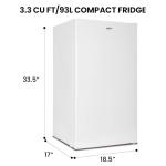 Compact Fridge with Freezer, 3.2 cu ft (91L), White, Space-Saving Flat Back, Reversible Door, Full-Width Freezer, for Snacks, Frozen Meals, Beverages, Beer, Den, Dorm, Office, Rec Room, Home Bar