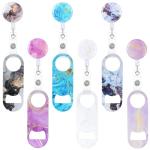 Irenare 6 Pcs Flat Bottle Openers Retractable Bar Keys for Bartenders Stainless Steel Beer Bottle Opener with Belt Clip and Round Badge Reel Bartender Gifts for Women Men(Marble Style)
