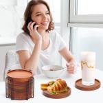 Mckanti Wooden Coasters Set of 6 with Holder, Acacia Wood Drink Coasters for Farmhouse, Patio, Bar Decoration