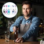 Irenare 6 Pcs Flat Bottle Openers Retractable Bar Keys for Bartenders Stainless Steel Beer Bottle Opener with Belt Clip and Round Badge Reel Bartender Gifts for Women Men(Marble Style)