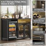 KAI-ROAD Black Wine Bar Cabinet with Mini Fridge