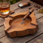 KPAVIR Wooden Round Handmade Ashtray for Cigar with Lid | Large Cigar Ashtray for Office, Home, Car, Outdoor | Cigar Organizer | Cigar Ashtray for Ash | Decorative Cigar Ashtray